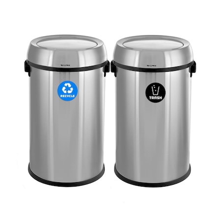 Alpine Industries Trash Can, Stainless Steel Brushed, Stainless Steel/Plastic ALP470-65L-1-R-T